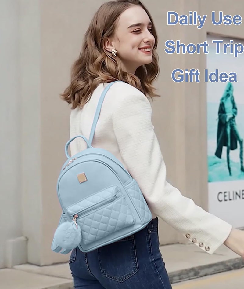 Barsine Girls Fashion Mini Backpack Purse Small Cute Plaid Leather Women Backpacks Little Bag, Mint Blue - Image 2